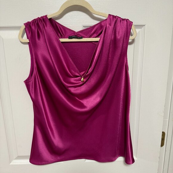 ST. JOHN Women's Satin Fuchsia Pink Jewel Blouse Tank 38 Inch Bust - Picture 2 of 14